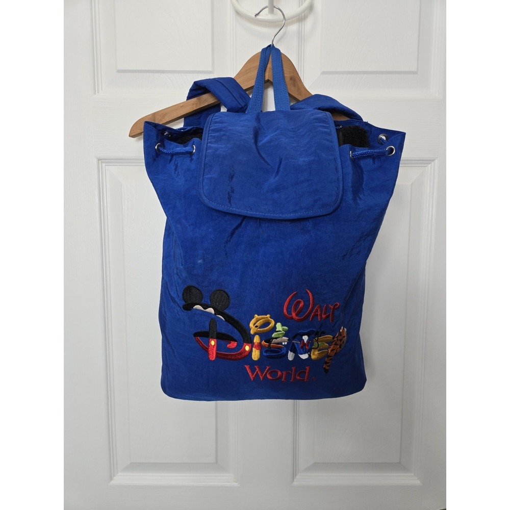 Walt Disney World Y2K Backpack Blue Embroidered Logo Mickey Donald Tigger